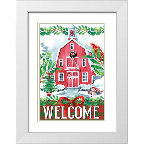 Christmas Barn White Modern Wood Framed Art Print with Double Matting by Allen, Kimberly