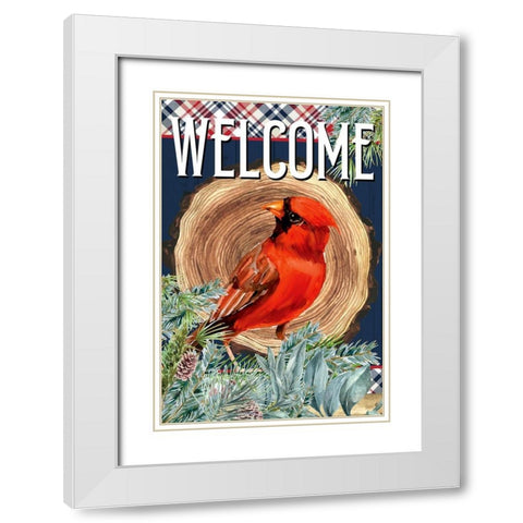 Cardinal Welcome White Modern Wood Framed Art Print with Double Matting by Allen, Kimberly