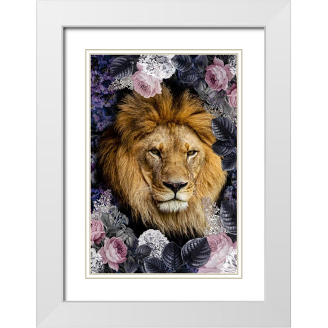 Lion Deep Floral White Modern Wood Framed Art Print with Double Matting by Allen, Kimberly