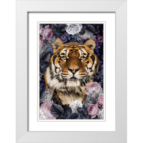 Tiger Deep Floral White Modern Wood Framed Art Print with Double Matting by Allen, Kimberly