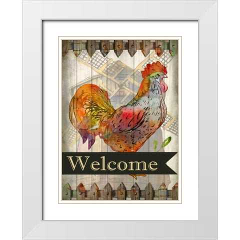 Fall Rooster White Modern Wood Framed Art Print with Double Matting by Allen, Kimberly