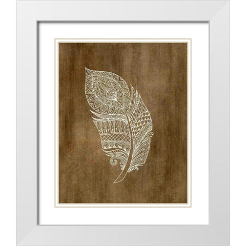 Ethnic Feather 3 White Modern Wood Framed Art Print with Double Matting by Kimberly, Allen