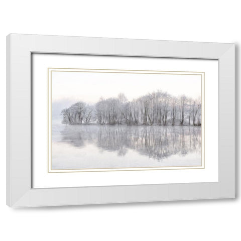 Mist Lake White Modern Wood Framed Art Print with Double Matting by Allen, Kimberly