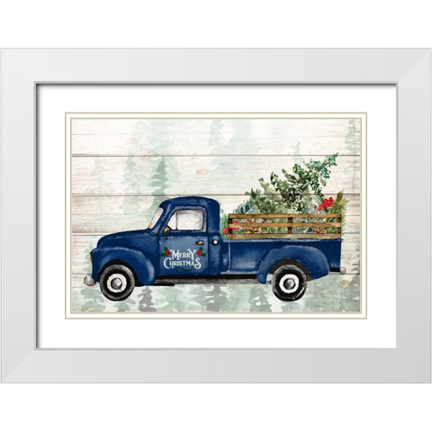 Navy Christmas Truck White Modern Wood Framed Art Print with Double Matting by Allen, Kimberly