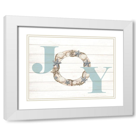 Joy Seashell Wreath White Modern Wood Framed Art Print with Double Matting by Allen, Kimberly