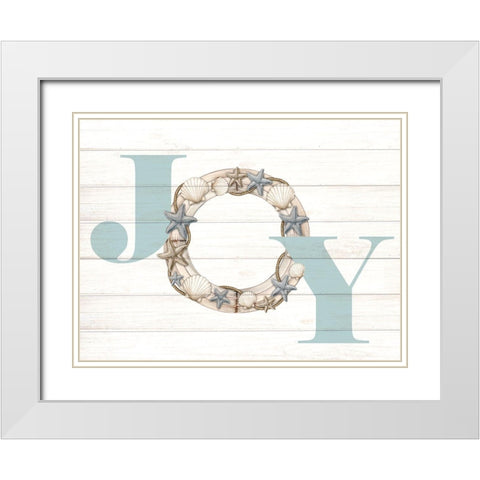 Joy Seashell Wreath White Modern Wood Framed Art Print with Double Matting by Allen, Kimberly