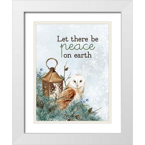 Peace on Earth Owl White Modern Wood Framed Art Print with Double Matting by Allen, Kimberly