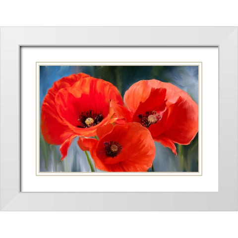 Poppy Trio White Modern Wood Framed Art Print with Double Matting by Allen, Kimberly