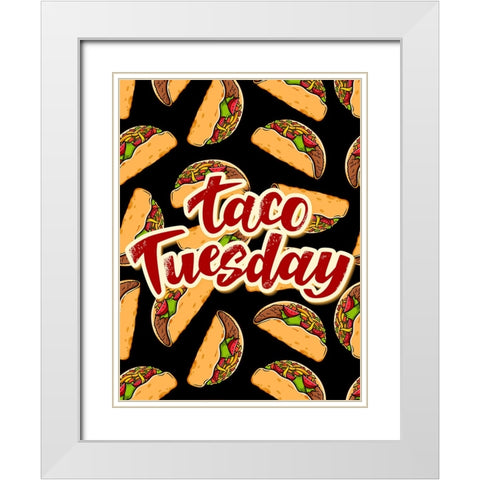 Taco Tuesday Pattern White Modern Wood Framed Art Print with Double Matting by Allen, Kimberly