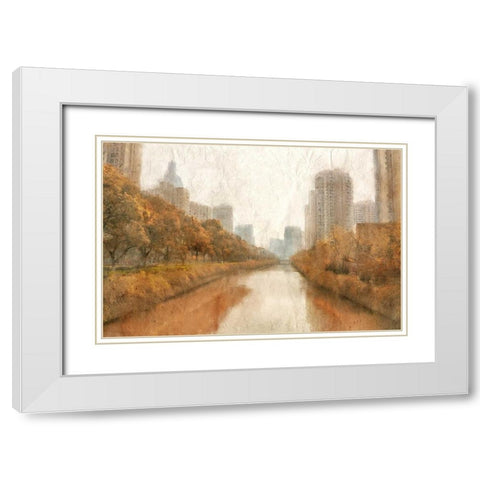 Autumn In The City White Modern Wood Framed Art Print with Double Matting by Allen, Kimberly