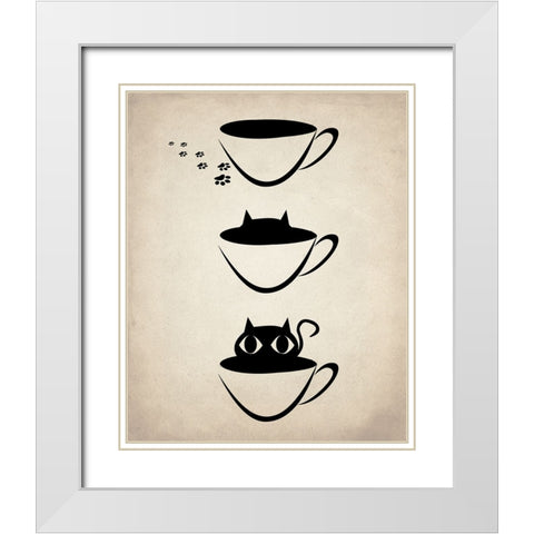 Cat Cup White Modern Wood Framed Art Print with Double Matting by Allen, Kimberly