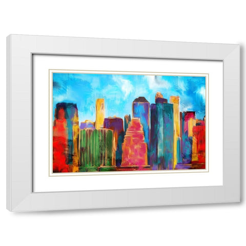 Manhattan Skyline White Modern Wood Framed Art Print with Double Matting by Allen, Kimberly