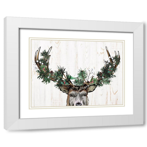 Christmas Deer White Modern Wood Framed Art Print with Double Matting by Allen, Kimberly