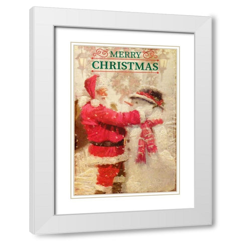 Santa and Snowman White Modern Wood Framed Art Print with Double Matting by Allen, Kimberly