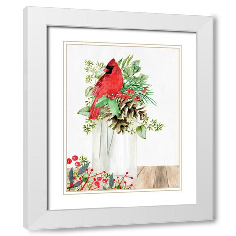 Cardinal Christmas Jar White Modern Wood Framed Art Print with Double Matting by Allen, Kimberly
