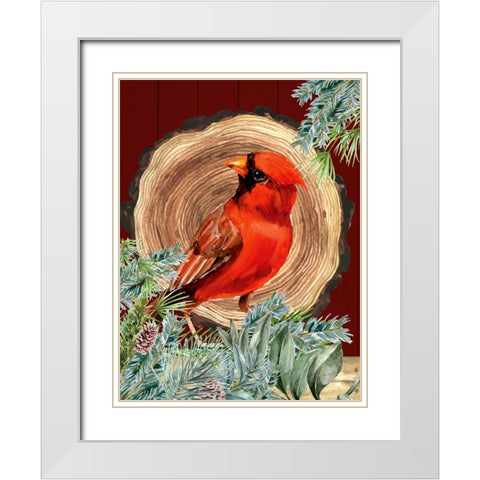 Cardinal Wood Round White Modern Wood Framed Art Print with Double Matting by Allen, Kimberly