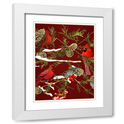 Cardinal Branches V2 White Modern Wood Framed Art Print with Double Matting by Allen, Kimberly