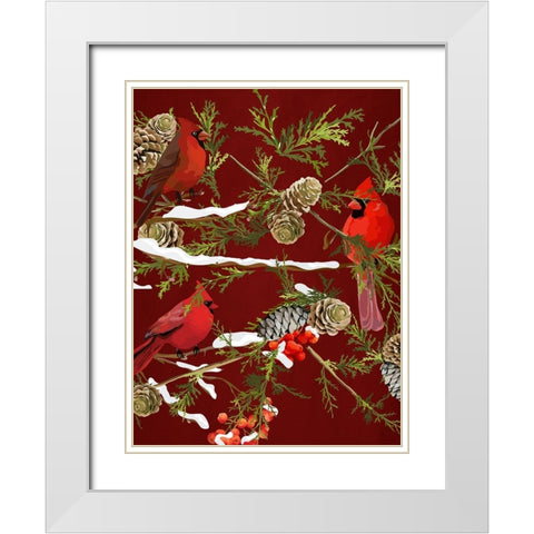 Cardinal Branches V2 White Modern Wood Framed Art Print with Double Matting by Allen, Kimberly