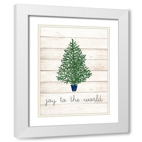 Joy To The World Christmas Tree White Modern Wood Framed Art Print with Double Matting by Allen, Kimberly