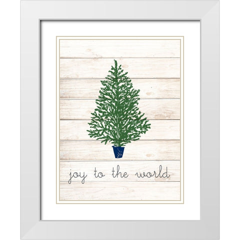 Joy To The World Christmas Tree White Modern Wood Framed Art Print with Double Matting by Allen, Kimberly