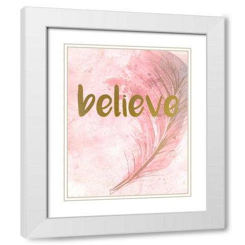 Pink Feathered 1 White Modern Wood Framed Art Print with Double Matting by Allen, Kimberly