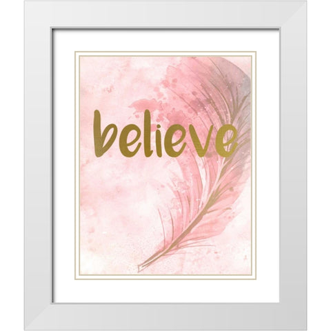 Pink Feathered 1 White Modern Wood Framed Art Print with Double Matting by Allen, Kimberly