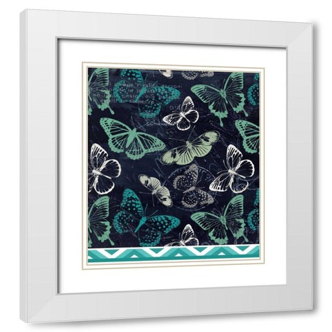 Butterflies and Chevron White Modern Wood Framed Art Print with Double Matting by Allen, Kimberly