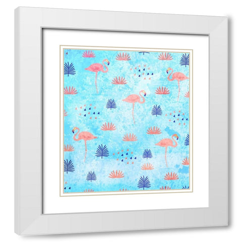 Flamingo Dance White Modern Wood Framed Art Print with Double Matting by Allen, Kimberly