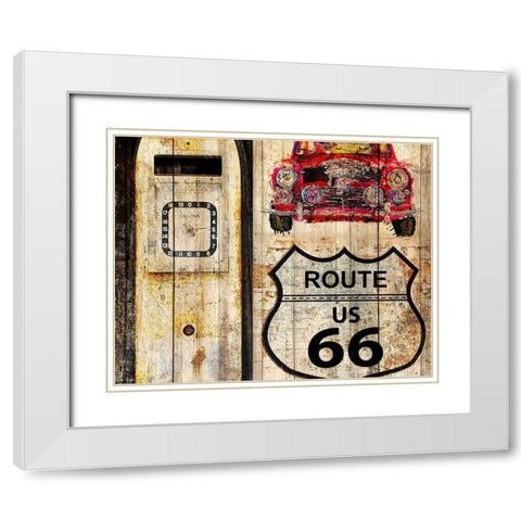 Classic Car Route 66 White Modern Wood Framed Art Print with Double Matting by Allen, Kimberly