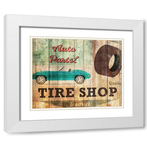 Tire Shop White Modern Wood Framed Art Print with Double Matting by Kimberly, Allen