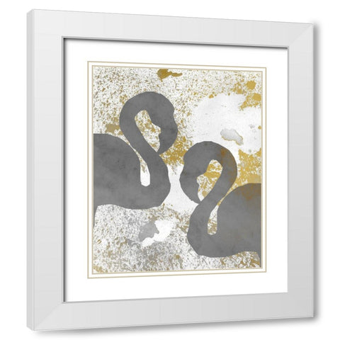 Gold Flamingos 2 White Modern Wood Framed Art Print with Double Matting by Kimberly, Allen