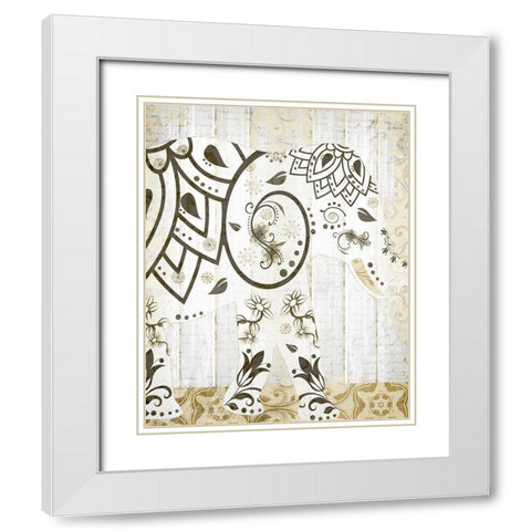 Tribal Elephant 1 White Modern Wood Framed Art Print with Double Matting by Kimberly, Allen