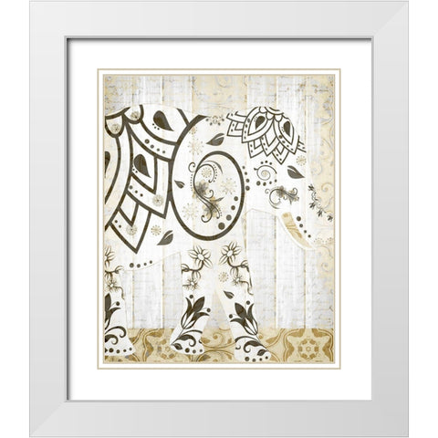 Tribal Elephant 1 White Modern Wood Framed Art Print with Double Matting by Kimberly, Allen