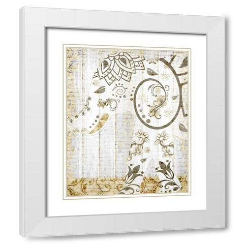 Tribal Elephant 2 White Modern Wood Framed Art Print with Double Matting by Kimberly, Allen