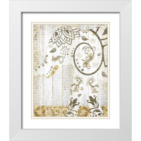 Tribal Elephant 2 White Modern Wood Framed Art Print with Double Matting by Kimberly, Allen