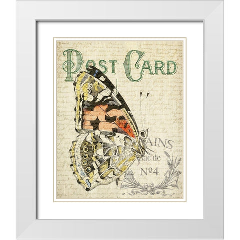 Postcard Butterfly 1 White Modern Wood Framed Art Print with Double Matting by Allen, Kimberly