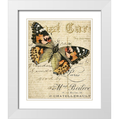 Postcard Butterfly 2 White Modern Wood Framed Art Print with Double Matting by Allen, Kimberly