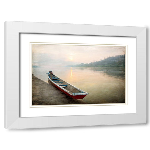 Sunset at the Lake White Modern Wood Framed Art Print with Double Matting by Kimberly, Allen