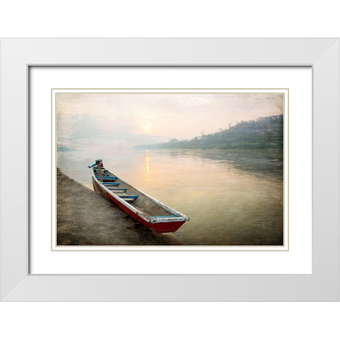 Sunset at the Lake White Modern Wood Framed Art Print with Double Matting by Kimberly, Allen