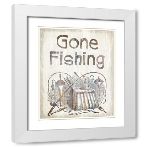 Gone Fishing White Modern Wood Framed Art Print with Double Matting by Kimberly, Allen