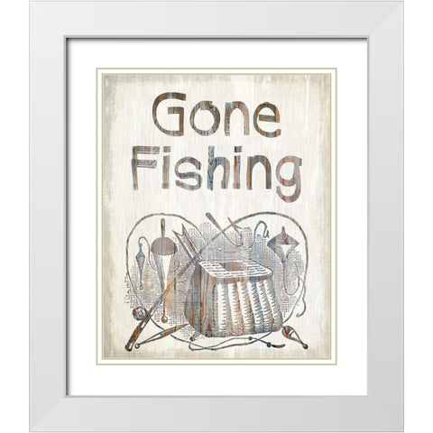 Gone Fishing White Modern Wood Framed Art Print with Double Matting by Kimberly, Allen