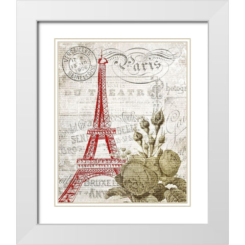 Paris Script Series 1 White Modern Wood Framed Art Print with Double Matting by Kimberly, Allen