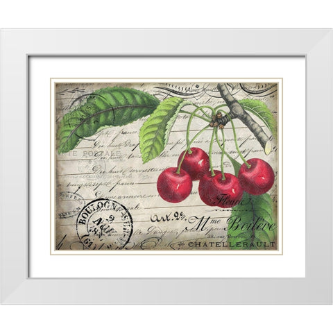 Vintage Cherries White Modern Wood Framed Art Print with Double Matting by Kimberly, Allen