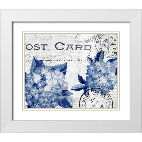 Postcard Hydrangea 3 White Modern Wood Framed Art Print with Double Matting by Kimberly, Allen