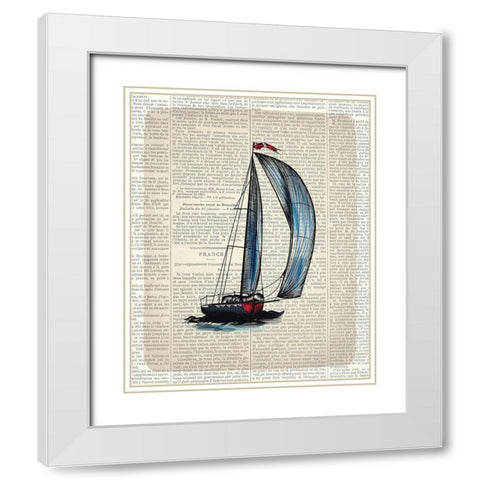 Newspaper Sailboat 1 White Modern Wood Framed Art Print with Double Matting by Kimberly, Allen