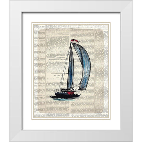 Newspaper Sailboat 1 White Modern Wood Framed Art Print with Double Matting by Kimberly, Allen