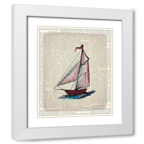 Newspaper Sailboat 2 White Modern Wood Framed Art Print with Double Matting by Kimberly, Allen