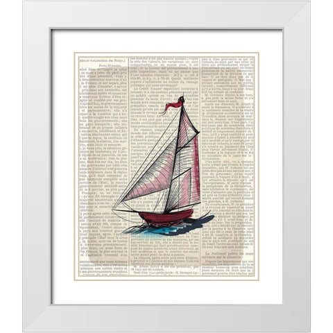 Newspaper Sailboat 2 White Modern Wood Framed Art Print with Double Matting by Kimberly, Allen