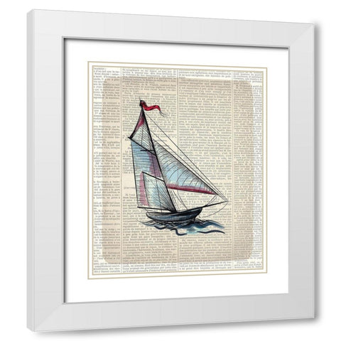 Newspaper Sailboat 3 White Modern Wood Framed Art Print with Double Matting by Kimberly, Allen