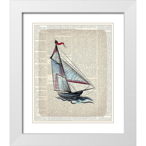 Newspaper Sailboat 3 White Modern Wood Framed Art Print with Double Matting by Kimberly, Allen